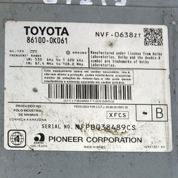 Multimídia Original Toyota Hilux Sw4 2012 A 2015 86100-0k061